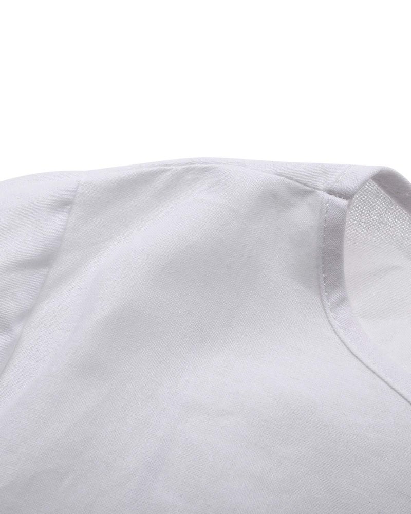 Jacansi Women Boho Beach Party Plain Cotton Linen High Low Hem Kaftan Dress (04-White, L) - Image 5